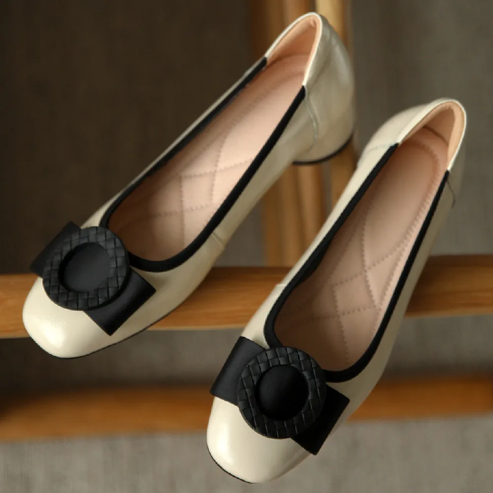 

Women's genuine leather bordered slip-on flats round toe bowtie decoration korean style sweet ladies daily comfortable shoes hot