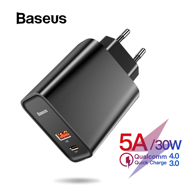 Зарядное устройство Baseus Quick Charge 4,0 3,0 USB для Redmi Note 7 Pro 30W PD Supercharge быстрое зарядное устройство для телефона для huawei P30 iPhone 11 Pro