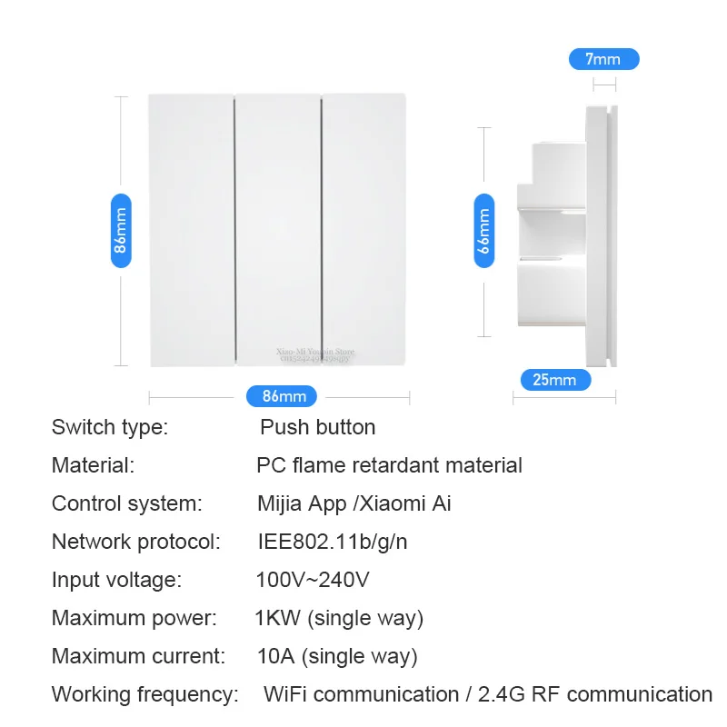 Настенный выключатель Xiaomi Mijia PTX с дистанционным управлением, беспроводной светильник с ключом, умный переключатель с нулевой линией, Wi-Fi переключатель для Mijia APP