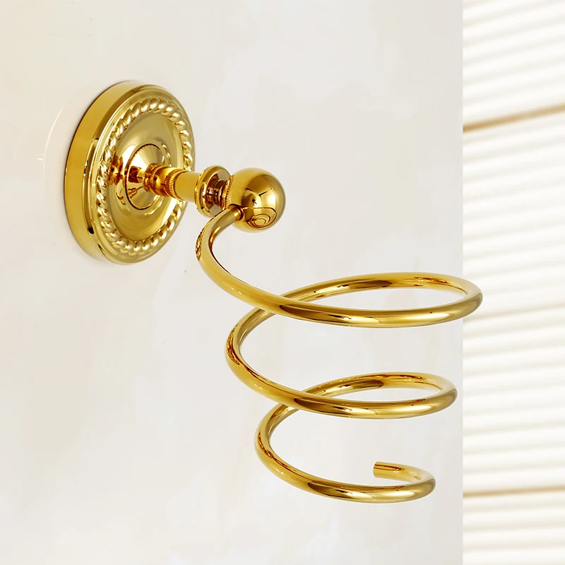 Hair Dryer Holder Золотой Латунный набор для ванной, аксессуары для ванной комнаты, полка для ванной, мыльница, держатель для туалетной бумаги, диспенсер для мыла, крючок для халата Kxz009 - Цвет: Hair Dryer Holder