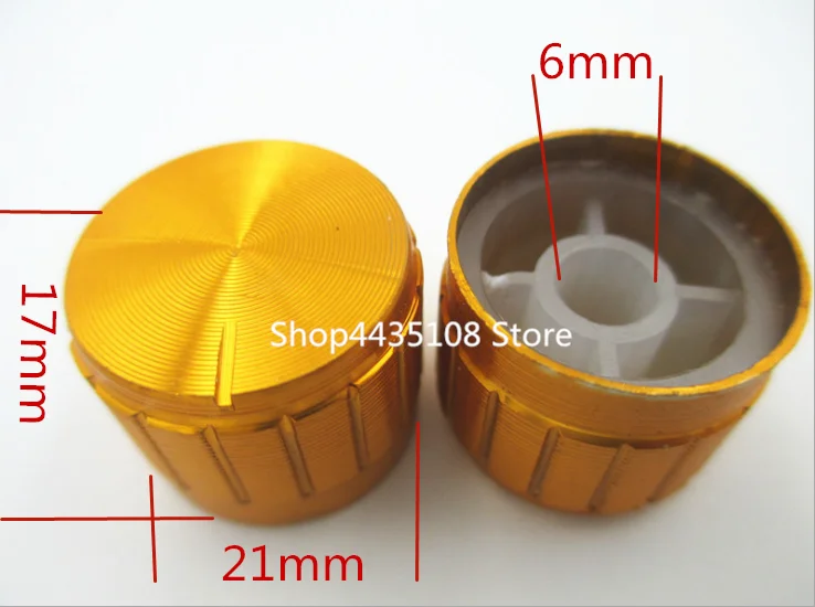 200pcs aluminum alloy gold workmanship tangent shaft hole 21* 17MM / inner hole 6mm flower amount potentiometer knob cover