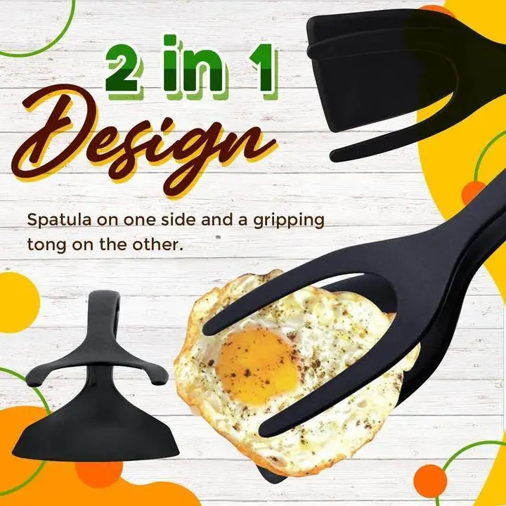 

Isfriday 2 In 1 Grip And Flip Tongs Egg Spatula Tongs Clamp Pancake Fried Egg French Toast Omelet Overturned Kitchen Accessories
