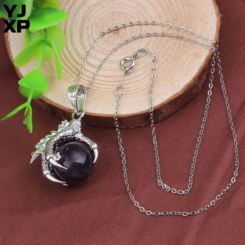 Amethyst YJXP панк стиль Дракон коготь Подвески натуральный камень Бусины шар кристаллы аметиста Quartzs для женщин мужчин амулет ювелирные изделия - Окраска металла: Amethyst