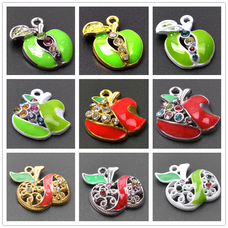 

5pcs Red Green Apple Rhinestone Charms For Jewelry Making Supplies Fruit Pendant Women Accessories DIY Earrings Necklace Crystal