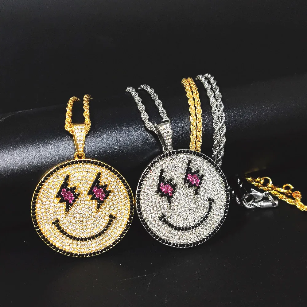 

New Fashion Lightning Eyes Smile Ice Out Necklace& Pendant Hip Hop Jewelry AAA Cubic Zircon Necklace For Gift