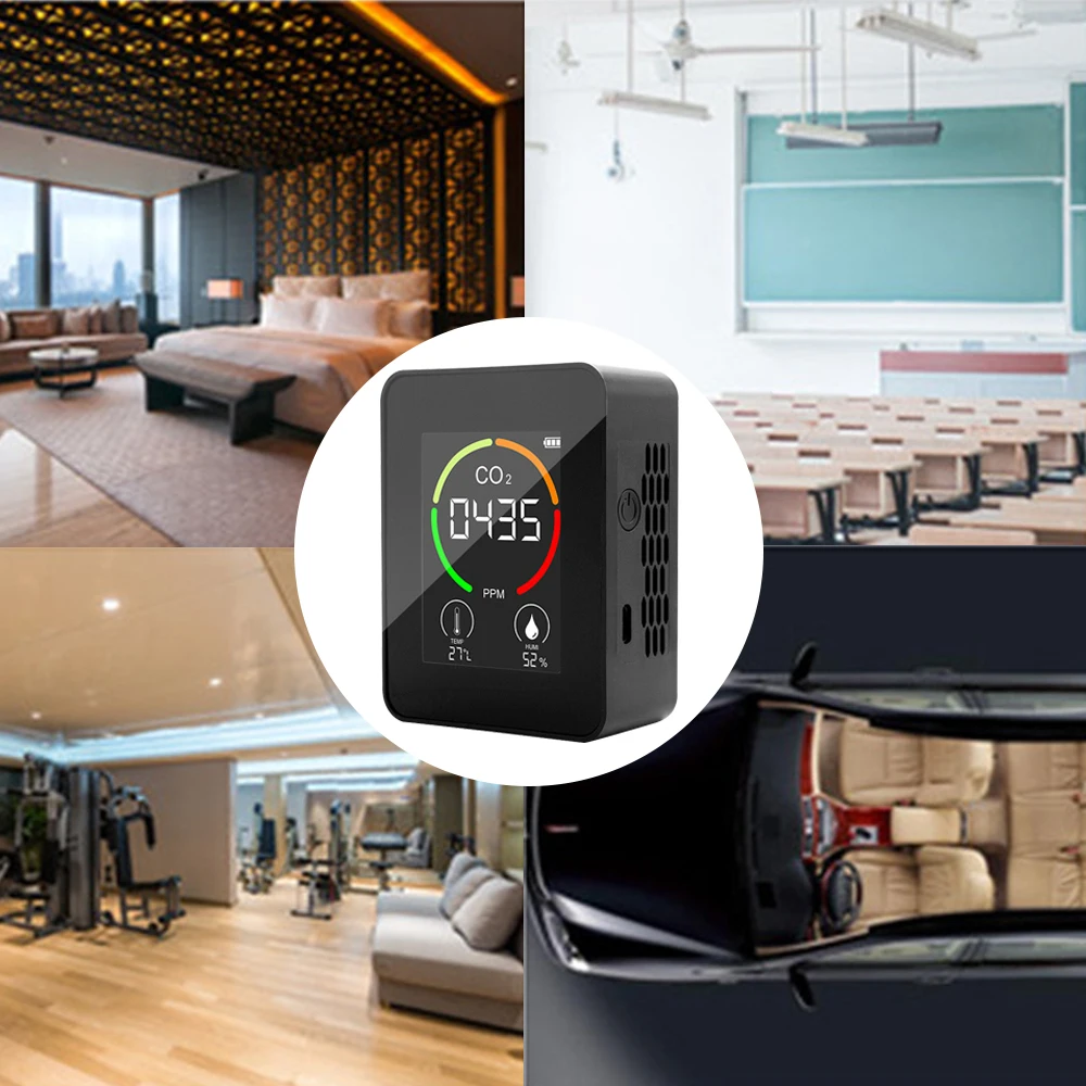 

3-в-1 CO2 Измеритель температуры и влажности монитор качества воздуха портативный детектор углекислого газа Обнаружение TVOC с ЖК-дисплеем