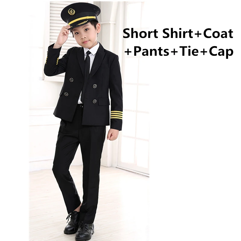 Jacket Set Детские костюмы пилотов на карнавал, вечеринку в честь Хэллоуина, 90-160 см, костюм стюардессы для костюмированной вечеринки, детская одежда капитана самолета - Цвет: Jacket Set
