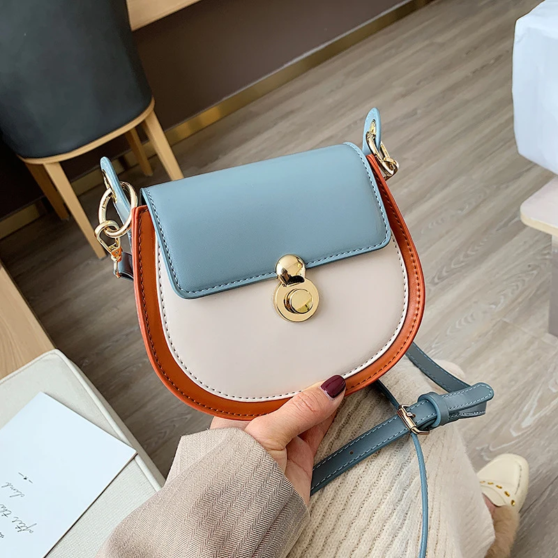 

Shoulder Bag Women PU Small Fashion Travel Wallet Messenger Bag 2021 New Contrast Color Saddle Bag High Capacity Storage bag