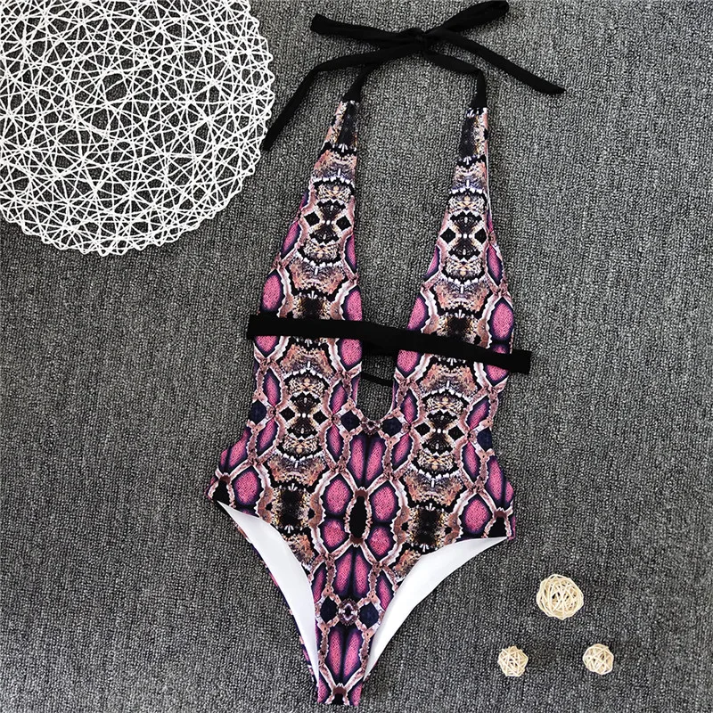 

Deep V Snake Push Up Swimwear 2020 Sexy Women One Piece Swimsuit Female Print Thong Brazilian Monokini Bathing Suit Women