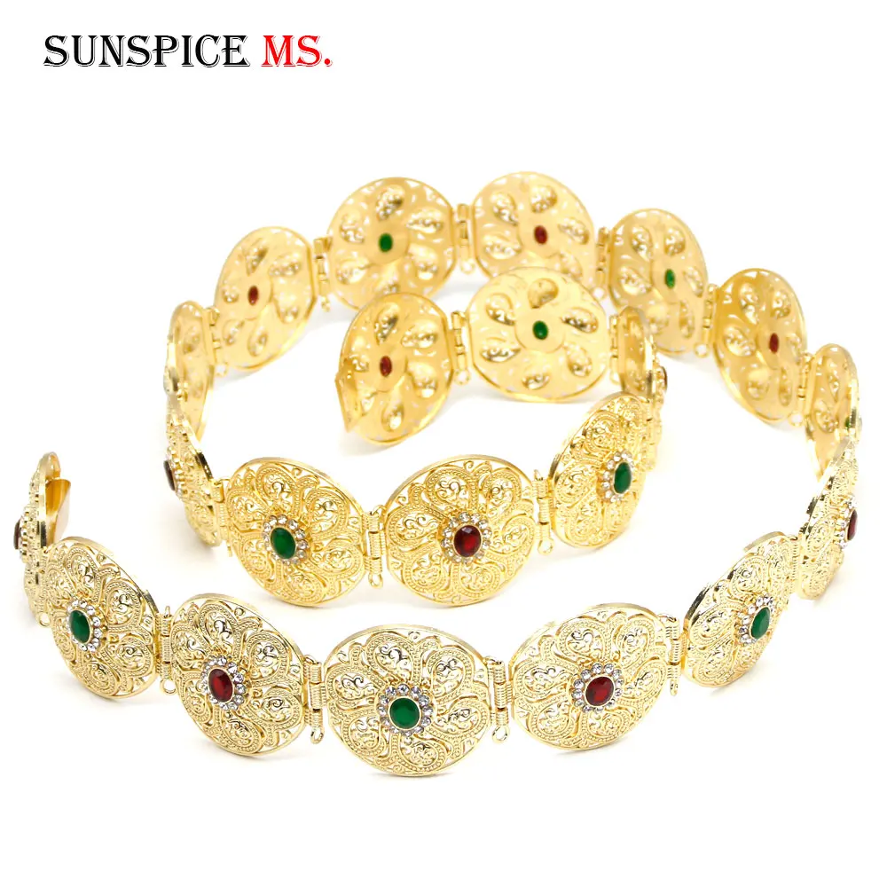 

SUNSPICE-MS Morocco Caftan Waist Belt for Women Gilding Round Wedding Body Jewelry Gold Color Waist Chain Ethnic Bridal Gift