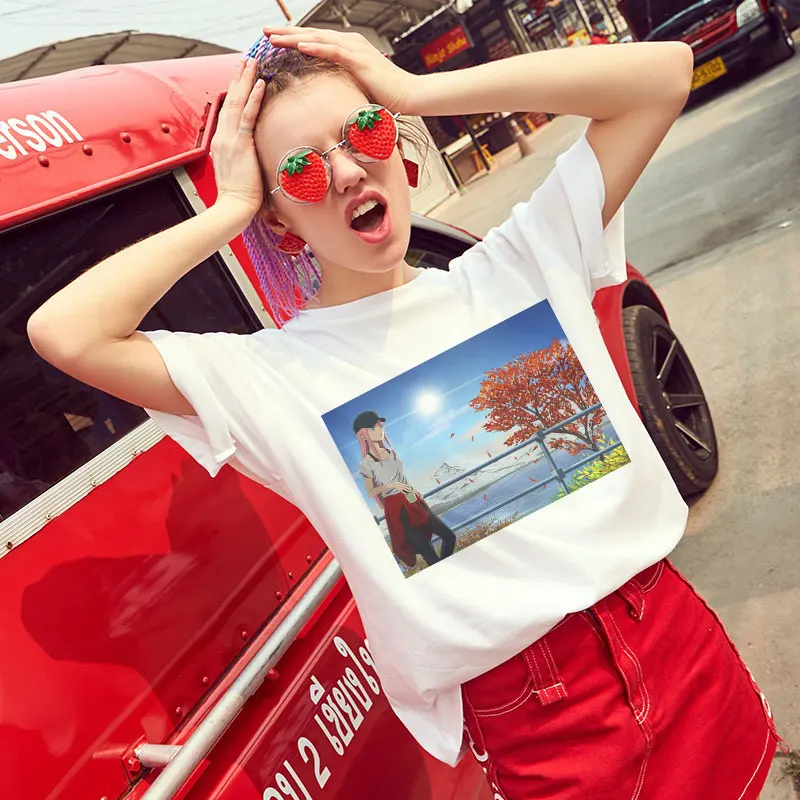 

Women's Kawaii Cartoon Print T-shirt Darling In The Franxx Casual Loose T-shirt Japanese Harajuku Style Oversized T-shirt