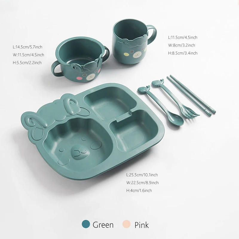 

6 PCS/Set Baby Cartoon Tableware Children's Dinner Plate Grid Home Creative Environmentally Friendly Feeding Training Dishes