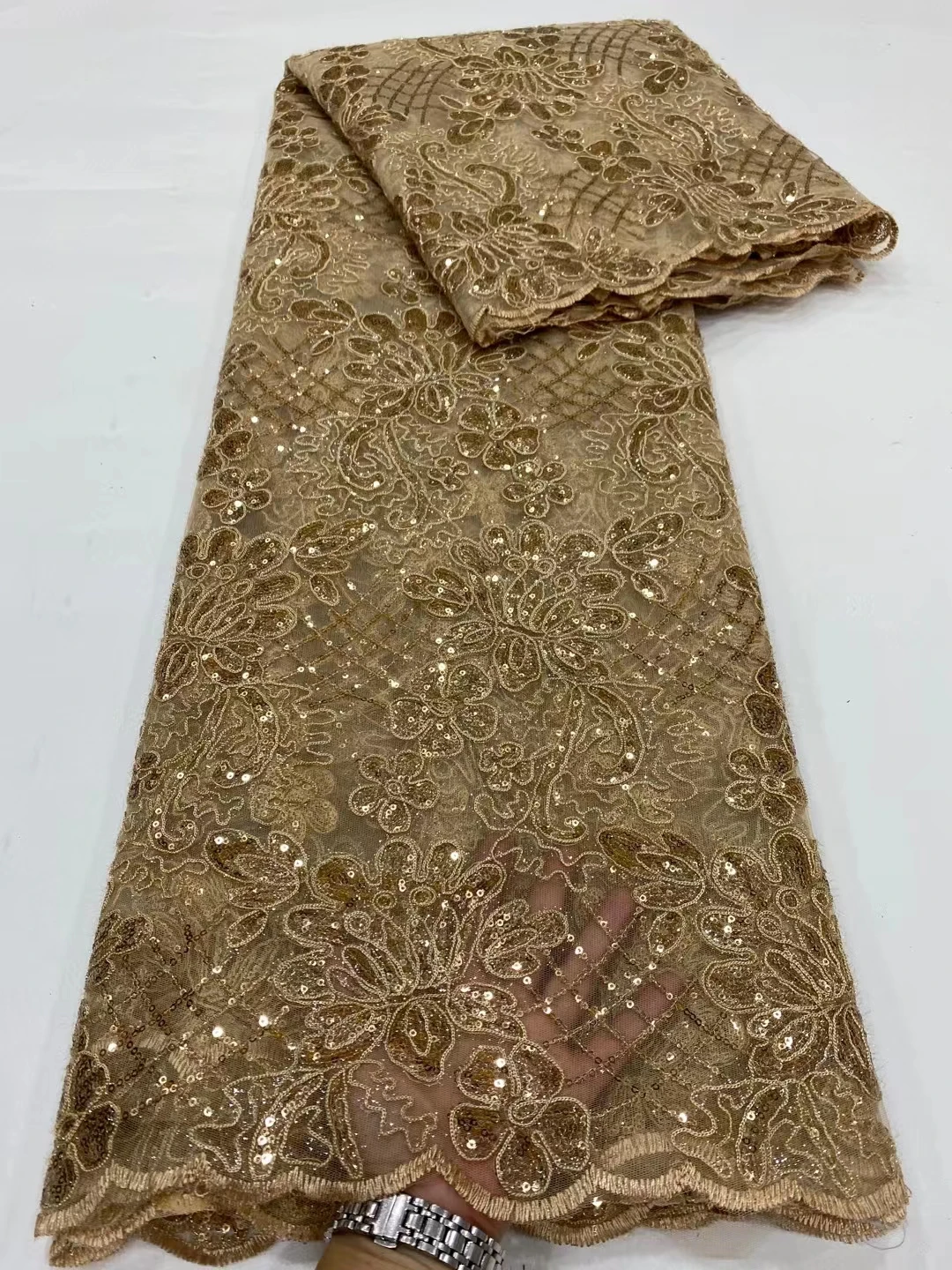 

2021 High Quality Classic Elegant African French Tulle Lace with Sequins For Wedding Dress NN335_V