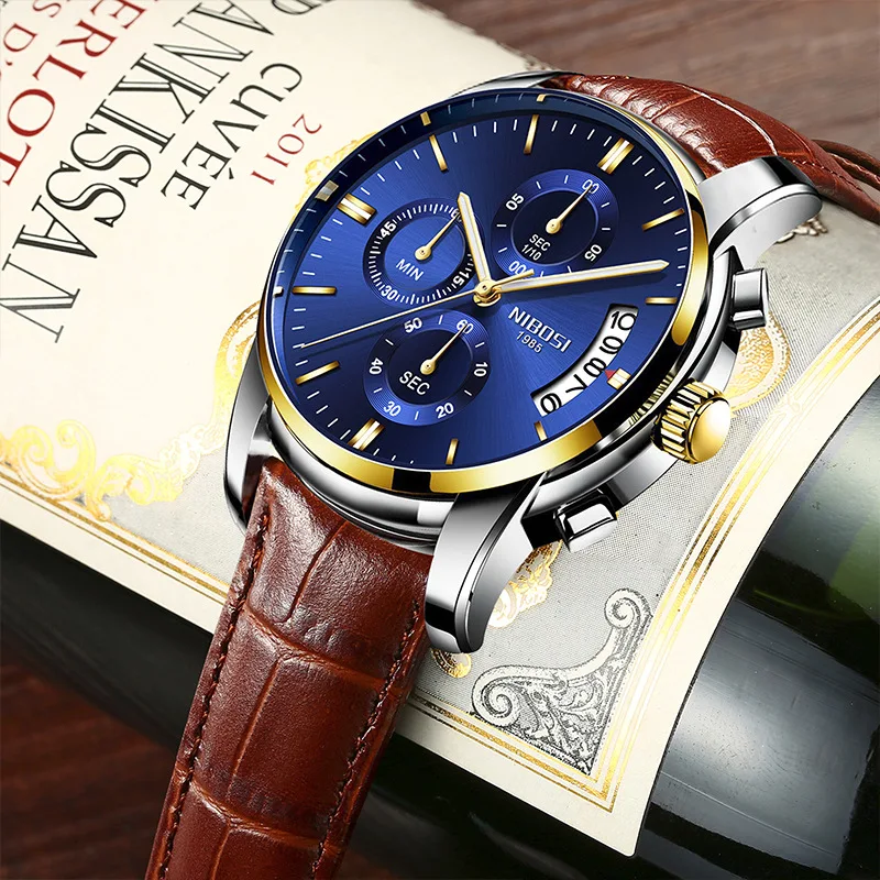 

NIBOSI New Men Watches Top Brand Luxury Leather Strap Quartz Watch Men Waterproof Sport Chronograph Relogio Masculino 2353
