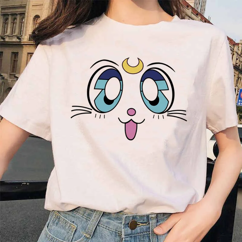 Сейлор Мун 90s футболка женская Милая с принтом кота женские футболки летние