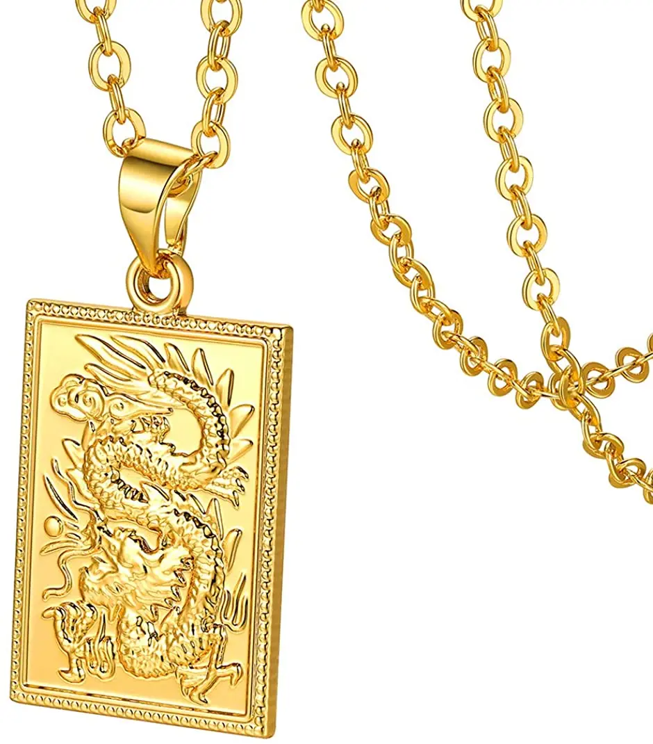 

Позолоченный Дракон тотемная подвеска KPOP JEWELRY с цепочкой 51 см + 5 см, для мужчин и женщин, китайская религия, амулет на удачу, защита