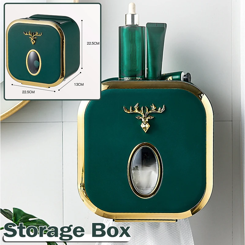 

Toilet Paper Holder Double Layer Wall Mount Punch Free Paper Holder with Clear Window Waterproof Bathroom Supply PLYED889