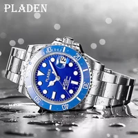 2022 mens watches pladen top business brand quartz clocks male full stainless steel luxury waterproof diver rel%c3%b3gio masculino