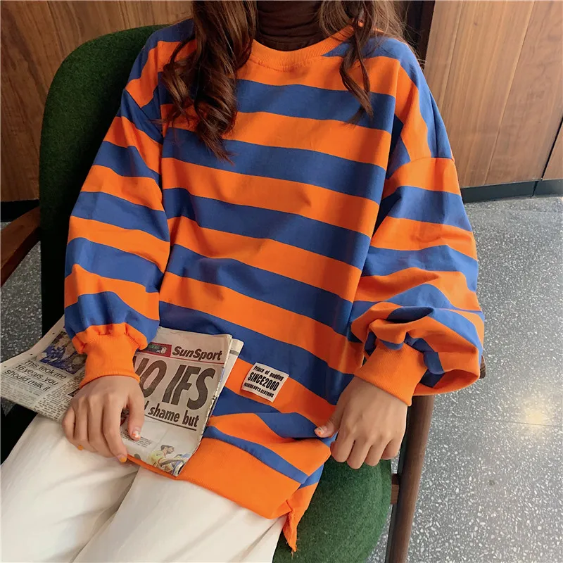 

Super fire cec sweatshirt female stripes 2019 Korean version ins loose bf lazy wind waitmore thin section early autumn coat