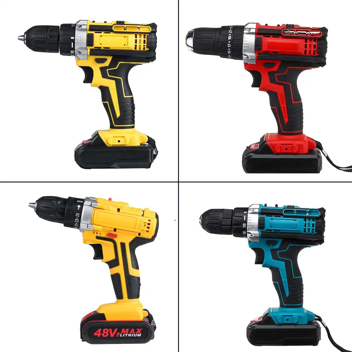 

3 In 1 25 Torque 3 Speed Cordless Electric Impact Drill Screwdriver 48V Rechargeable 13000mah With 2 Li-ion Battery 110-240V