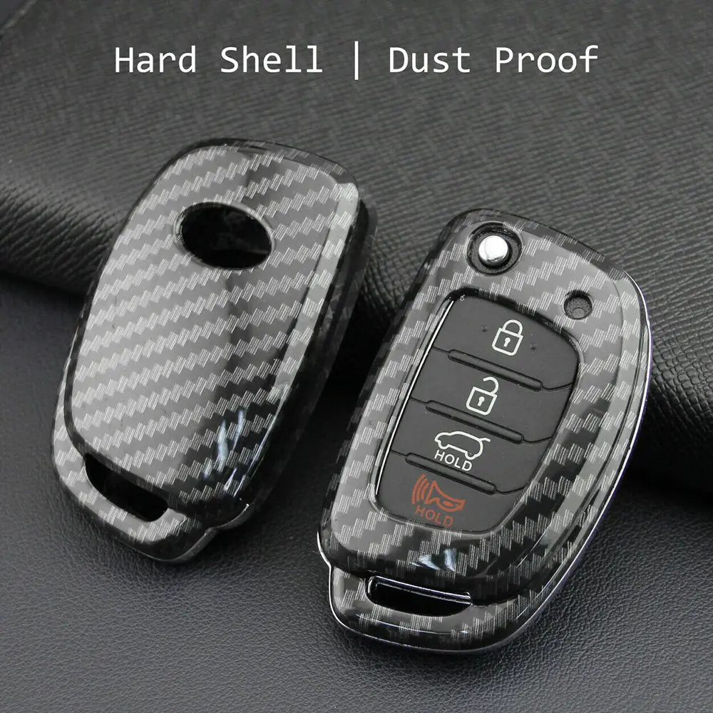 

Carbon Fiber Car Key Case Imitation Flip Car Key Cover For Hyundai Sonata Tucson Elantra