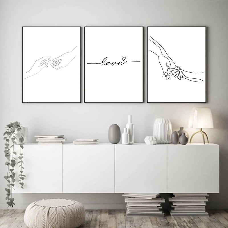 Nordic Love Holding Hands Line Canvas Painting Romantic Black And White Posters and Prints Wall Art Pictures For Living Room | Дом и сад