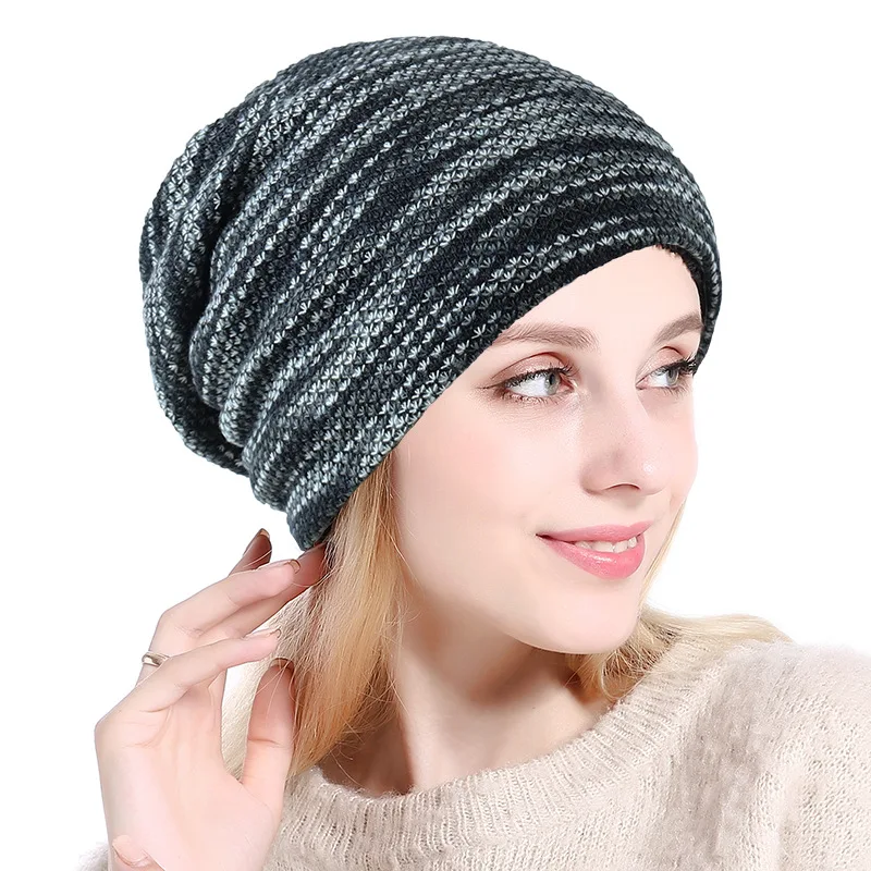 Вязаная шапка зимние шапки для мужчин и женщин Skullies Beanies маска полосатая Gorros Bonnet