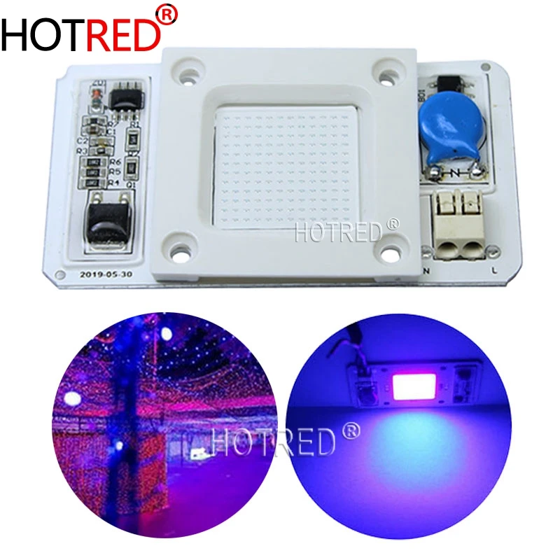 50 Вт Led COB УФ лампа чип 110 В/220 В 395nm 400nm DOB AC Ультрафиолетовый детектор металла кварцевый черный светильник бактерицидная дезинфекция