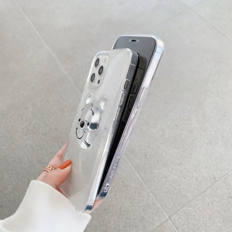 

Bear glitter transparent phone case For iphone 12 11 Pro XS Max XR 8 7 PLUS SE TPU anti-drop and shock-proof phone case Coque