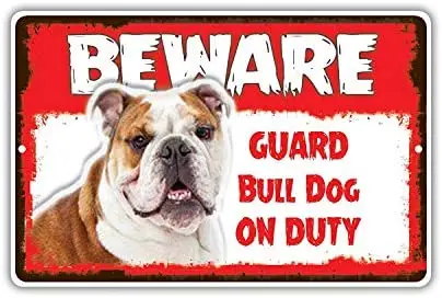 

Beware Guard Bull Dog On Duty Caution Warning Notice Aluminum Metal Sign