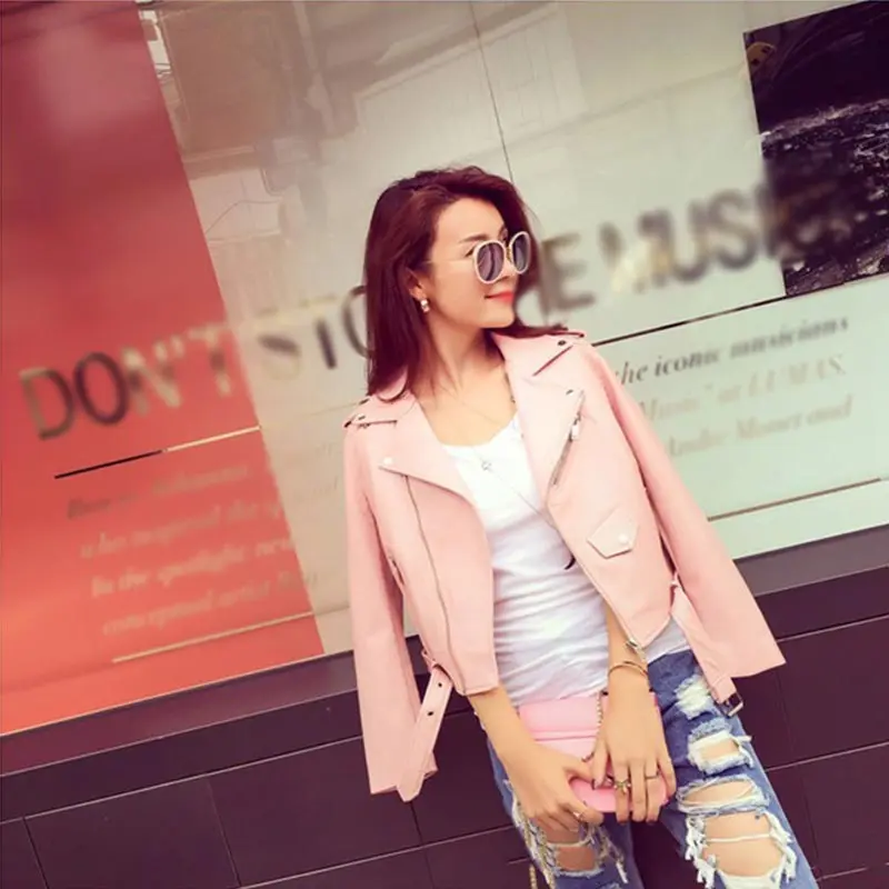 

Autumn New Short Faux Soft Leather Jacket Women Fashion Zipper Motorcycle PU Leather Jacket Ladies Basic Street Coat