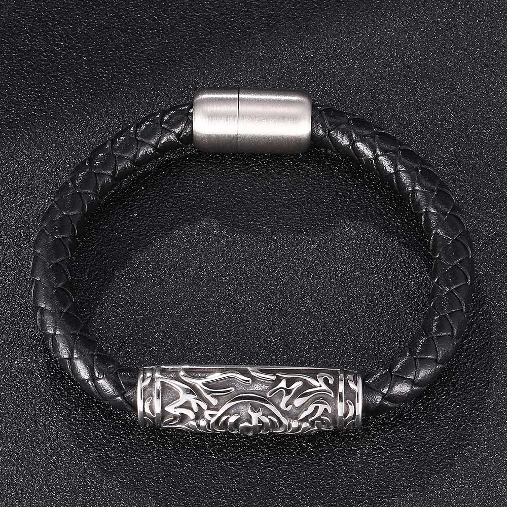 Панк Черный кожаный плетеный браслет Мужские Винтажные Ювелирные изделия из