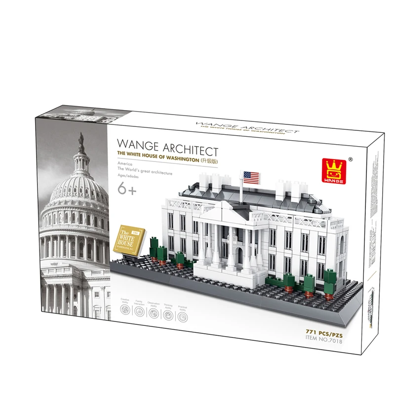 Новый WANGE 7018 архитектурный американский белый дом из города набор строительных