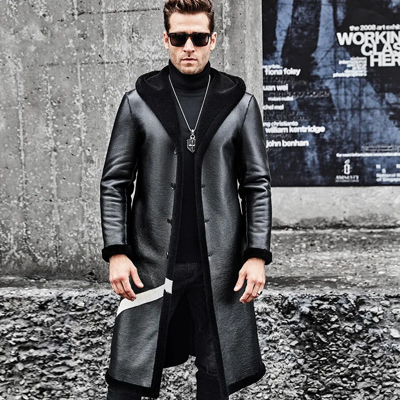 Мужская куртка из овечьей кожи с двусторонней подкладкой длинная 2020 | одежда