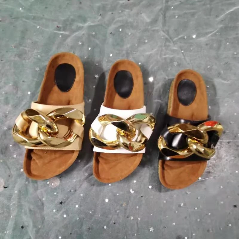 

Slippers Women Female Shoes Summer Outside House Slippers For Women Home Shoes Slides Flats Metal Ladies Fashion Sandals