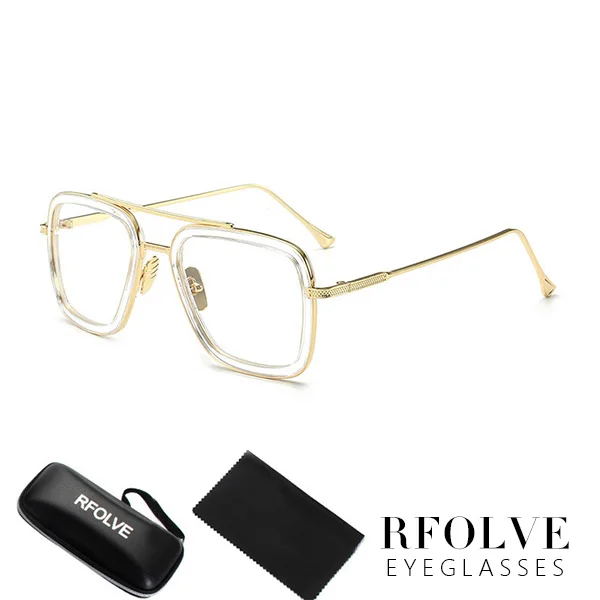 C8 Gold Clear Frame Роскошные модные Мстители, Тони Старк, стиль полета, мужские солнцезащитные очки, квадратные, фирменный дизайн, солнцезащитные очки Oculos, Ретро стиль, мужские, Железный человек 3 - Цвет линз: C8 Gold Clear Frame