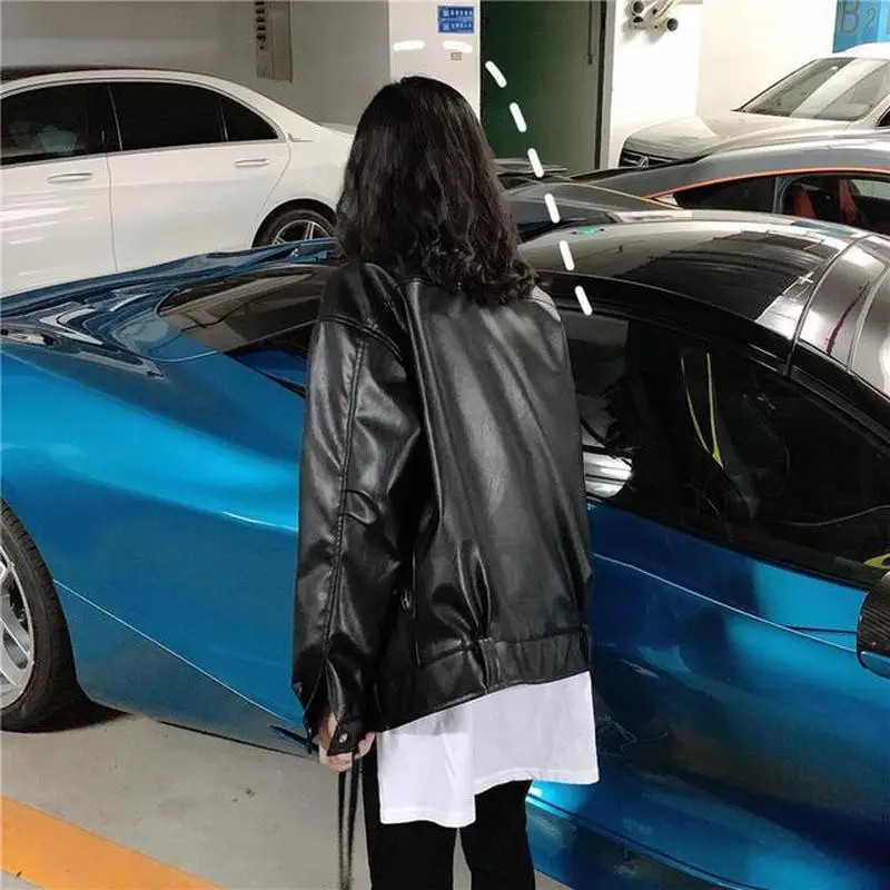 Куртка мотоциклетная Женская оверсайз из искусственной кожи мягкая гладкая