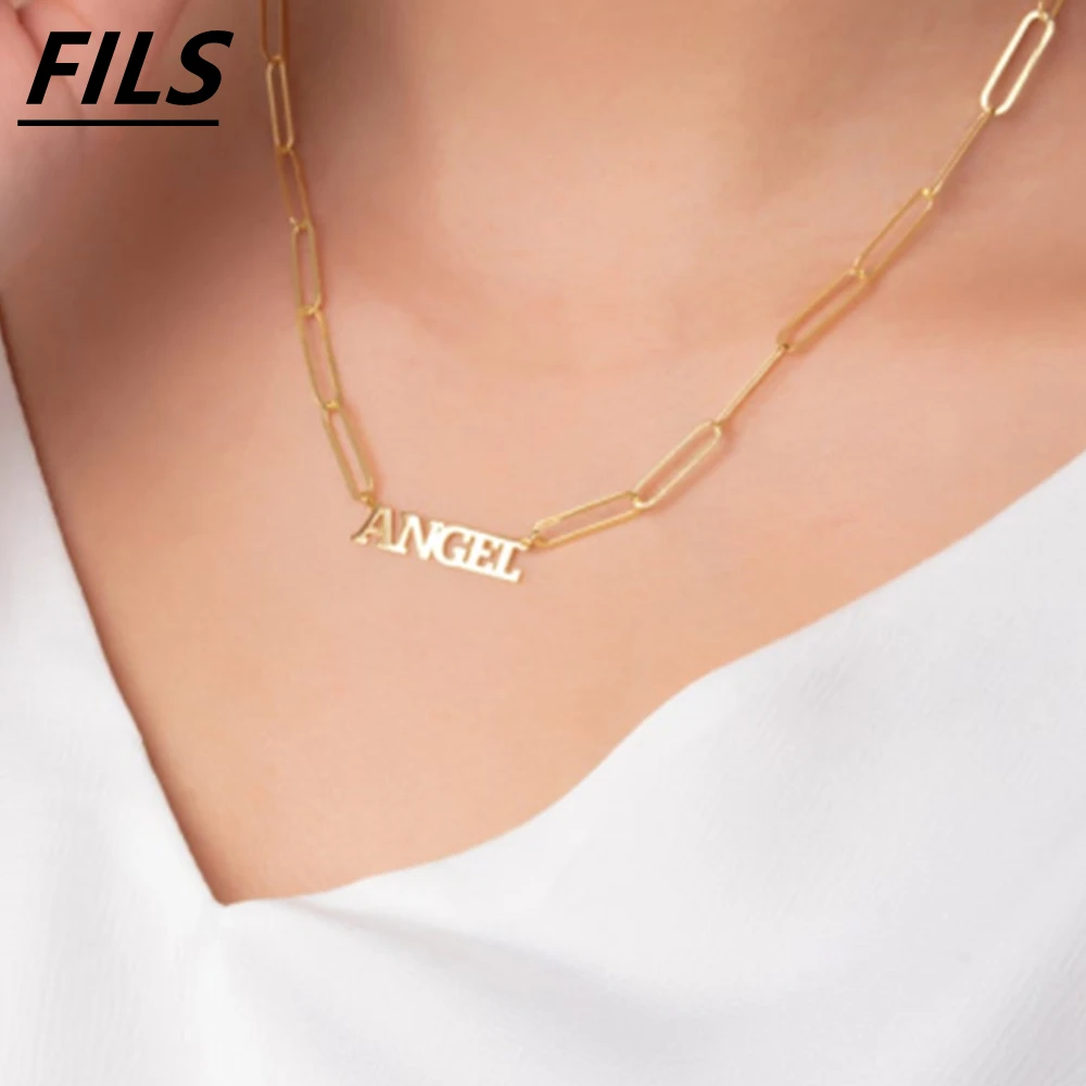 

Fils Personalized Custom Necklace for Women Jewelry Stainless steel Paperclip Link Chain Men Hip Hop Name Pendant Necklaces Gift
