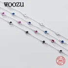 WOOZU натуральная 925 стерлингового серебра минималистский красный круглый циркон цепь очаровательные браслеты из нержавеющей стали для женщин вечерние хип-хоп рок, ювелирное изделие, подарок