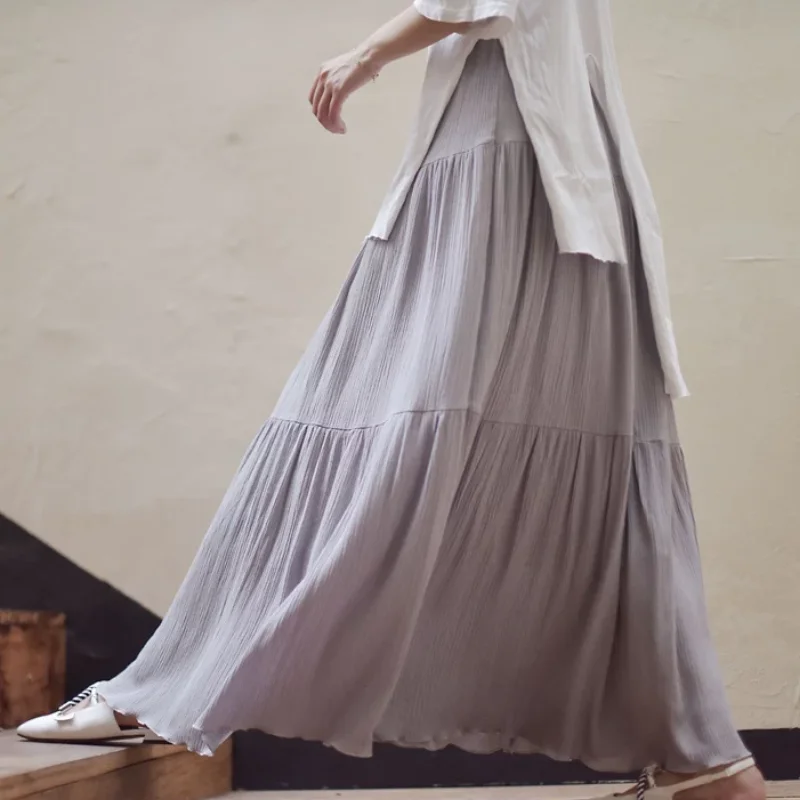 

BeeHouse faldas woman skirts maxi mujer jupe longue femme largas falda larga Literary cotton and linen skirt beach long skirt