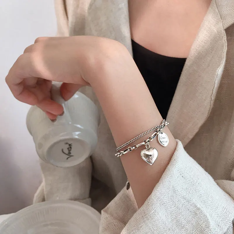 

Todorova Retro Love Letter Heart Double Layer Bracelet Bangle Female Unique Silver Color Charm Bracelet Vintage Jewelry