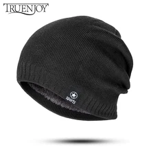 TRUENJOY, теплая зимняя мужская вязаная шапка Skullies Beanies, шапка для женщин и мужчин, Толстая плюс бархатная вязаная Шапочка, мягкая шапка, шапка мужская зимняя, шапки мужские