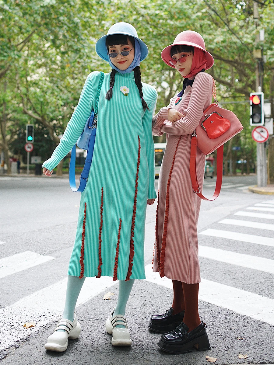 

IRINAK006 Fall Winter 2020 Collection Vintage Long Sleeve Knitted Dress Women