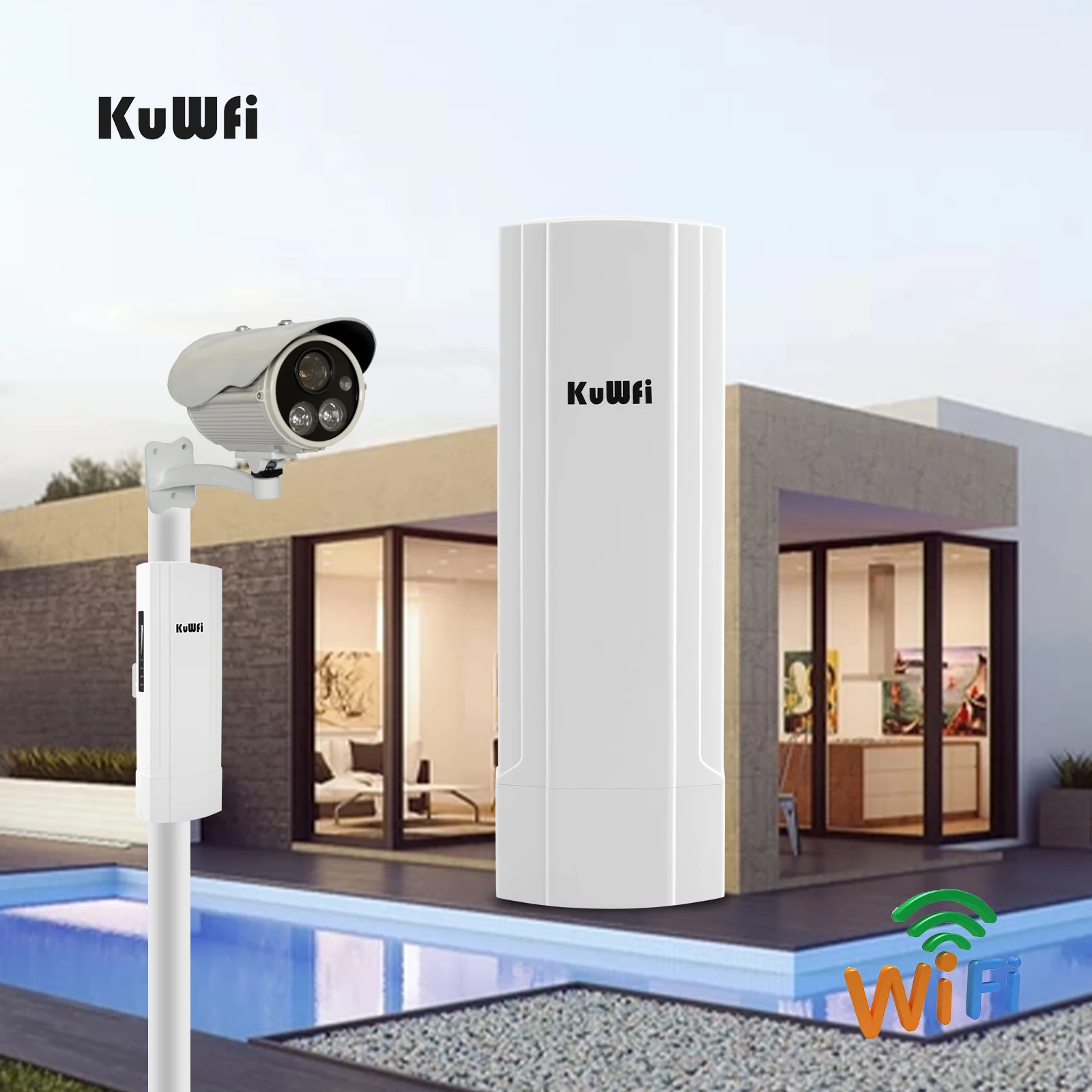 KuWFi Gigabit Wireless Outdoor Router 5.8G Wave2 WIFI Repeater WIFI Bridge Point to Point 3-5KM Extender 14dBi Antenna 48V POE
