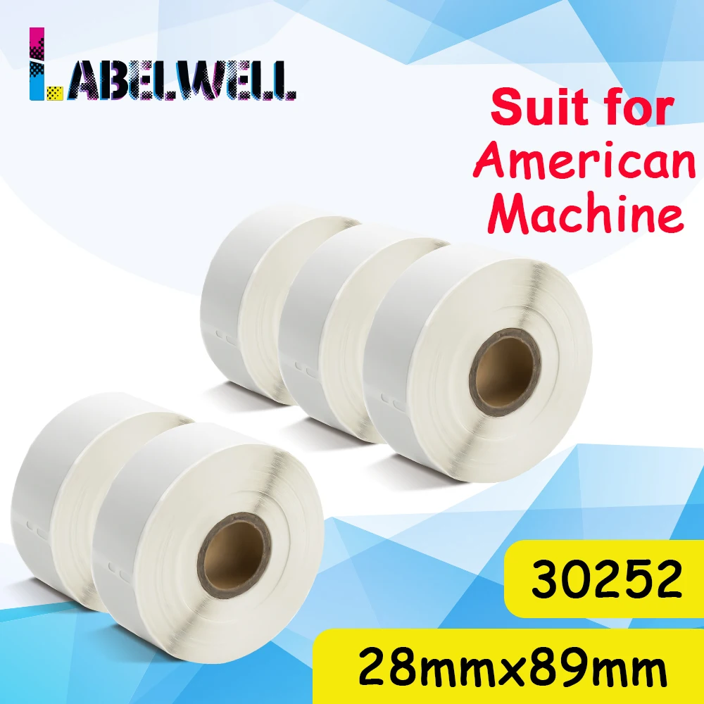 

Labelwell 1750pcs/ 350pcs 28mm*89mm Thermal Paper 30252 label 1Roll/5Rolls compatible for DYMO LW label maker 4XL 450 450 Turbo