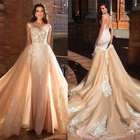 luxurious mermaid lace appliques wedding dress two pieces slim with detachable train buttons back bridal gowns 2021 formal