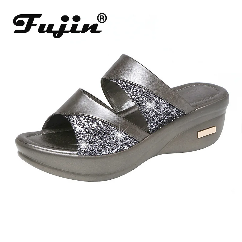 Женские сандалии Fujin модные с толстой подошвой и рифленой открытым носком для