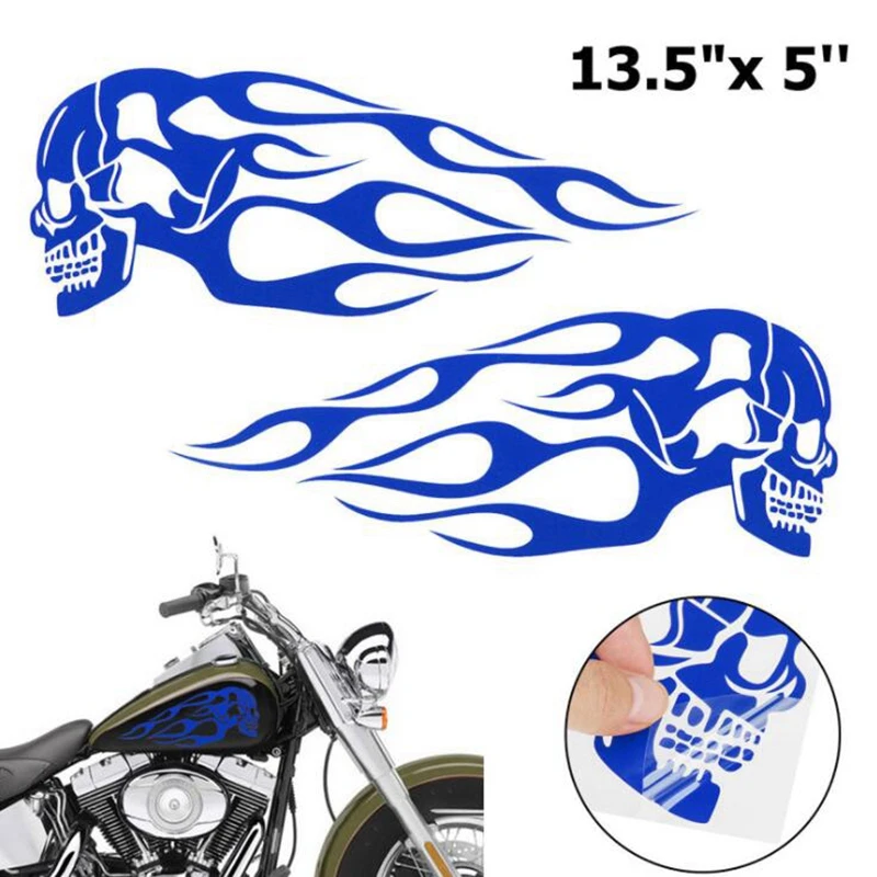 2pcs Motorcycle General Fuel Tank Flame Sticker Totem Modification Skull Personality Flower |