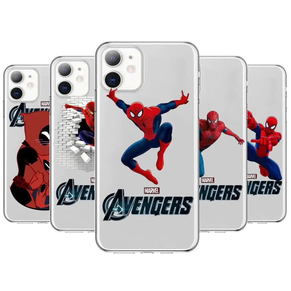 

Marvel Spider-Man Deadpool Anime Style Phone Case cover For iphone 11 pro max Cases 12 8 7 6 s XR PLUS X XS SE 2020 mini Trans