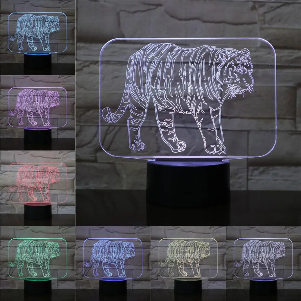 3D лампа Muticolor Tiger абстрактный акриловый светильник украшение для домашнего